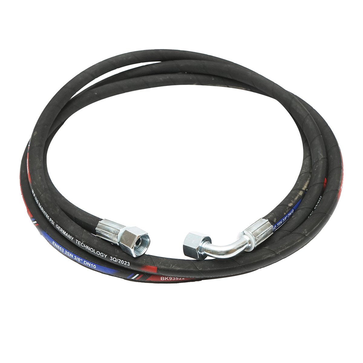 Furtun presiune 3400mm hidraulic 2SN DN10 sertizat cu armaturi 90 grade M20x1,5 si armatura dreapta M20x1,5